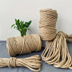 Natural Jute Rope 6mm x 787" (65 ft) Rustic Beige Twine for DIY Crafts Cat Scratch Post Home Decor Bundling & Hanging - Sturdy Decorative Jute Cord