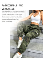 Women's Camo Cargo Pants – Lightweight Breathable Hiking Outdoor Casual Long Pants Multi-Pocket Elastic Waist XS-XXL Camouflage