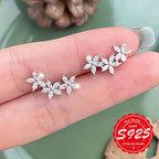 S925 Sterling Silver Five-Petal Flower Earrings for Women – Shiny Elegant Hypoallergenic Stud Earrings, Unique Floral Design for Daily Wear, Birthday & Gift for Ladies (4.65g)