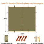 Outdoor Camping Tarp Canopy with UV Protection & Alloy Bracket – Portable Foldable 4-Person Shelter for Backpacking, Hiking, Garden & Outdoor Survival | All-Season Camping Awning
