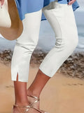 Women's Solid Color Elastic Waistband Stretch Casual Pants – Medium Stretch All-Season Comfortable Pull-On Trousers for Daily Wear