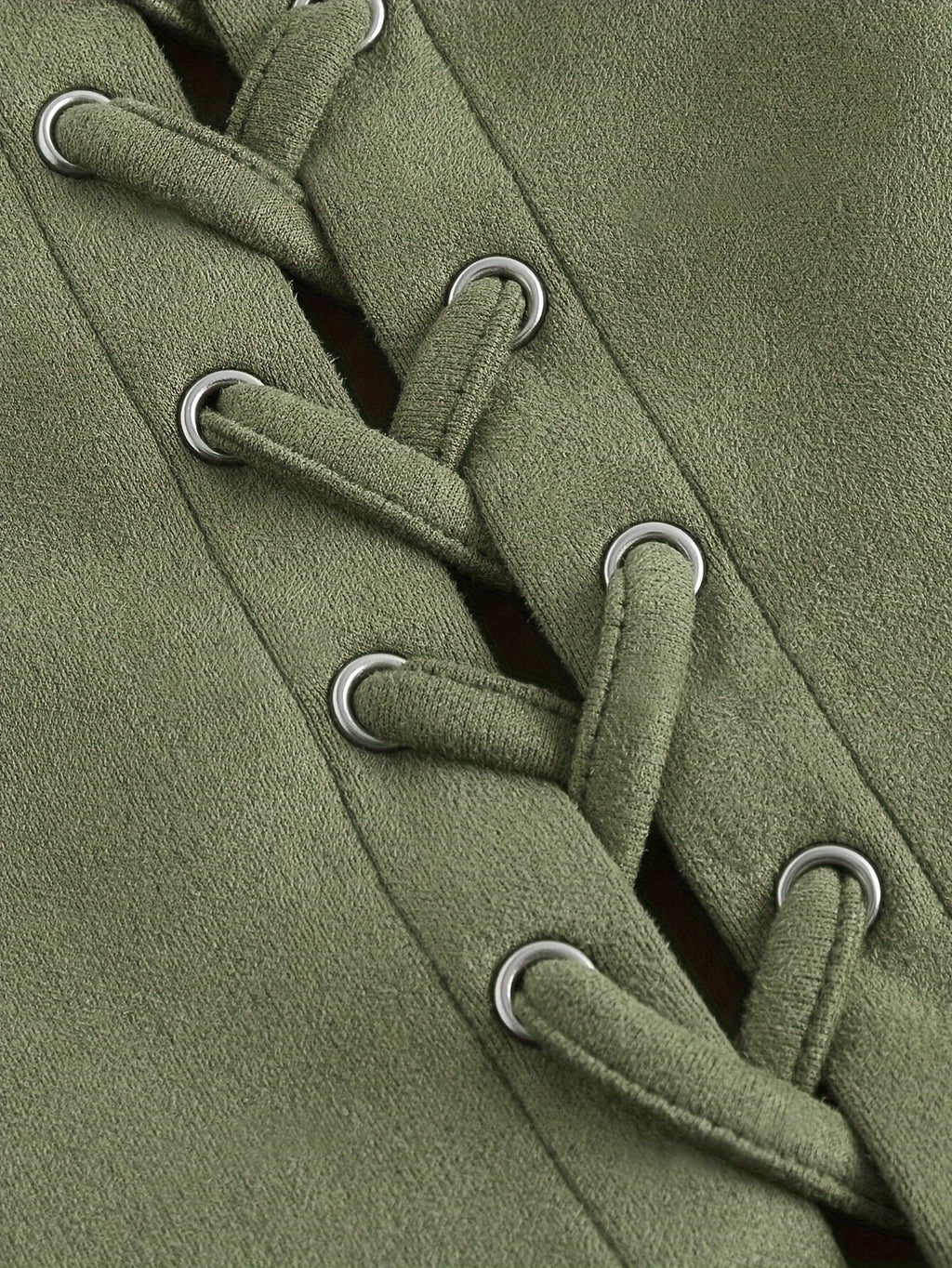 Vintage Lace-Up Drawstring Vest Women Elegant Woven Top Sleeveless Blouse Spring Summer Fall Khaki Green S M L XL