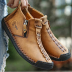 Men's Ankle Boots Hand-Stitched Casual Loafers Slip-On Outdoor Work Shoes for Men – 4 Colors, Sizes US 7.5-12.5, Durable Non-Slip Sole