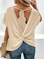 Women's Lace Patchwork T-Shirt - Solid Color Short Sleeve Top Casual Summer Blouse Elegant Fashion Ladies Tee New Arrival