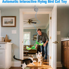 Interactive Cat Toy for Indoor Cats – Automatic Electric Flying Bird Feather Stick-On Hanging Self-Play Kitten & Adult Cat Enrichment Toy for Bored Cats, White Blue Grey