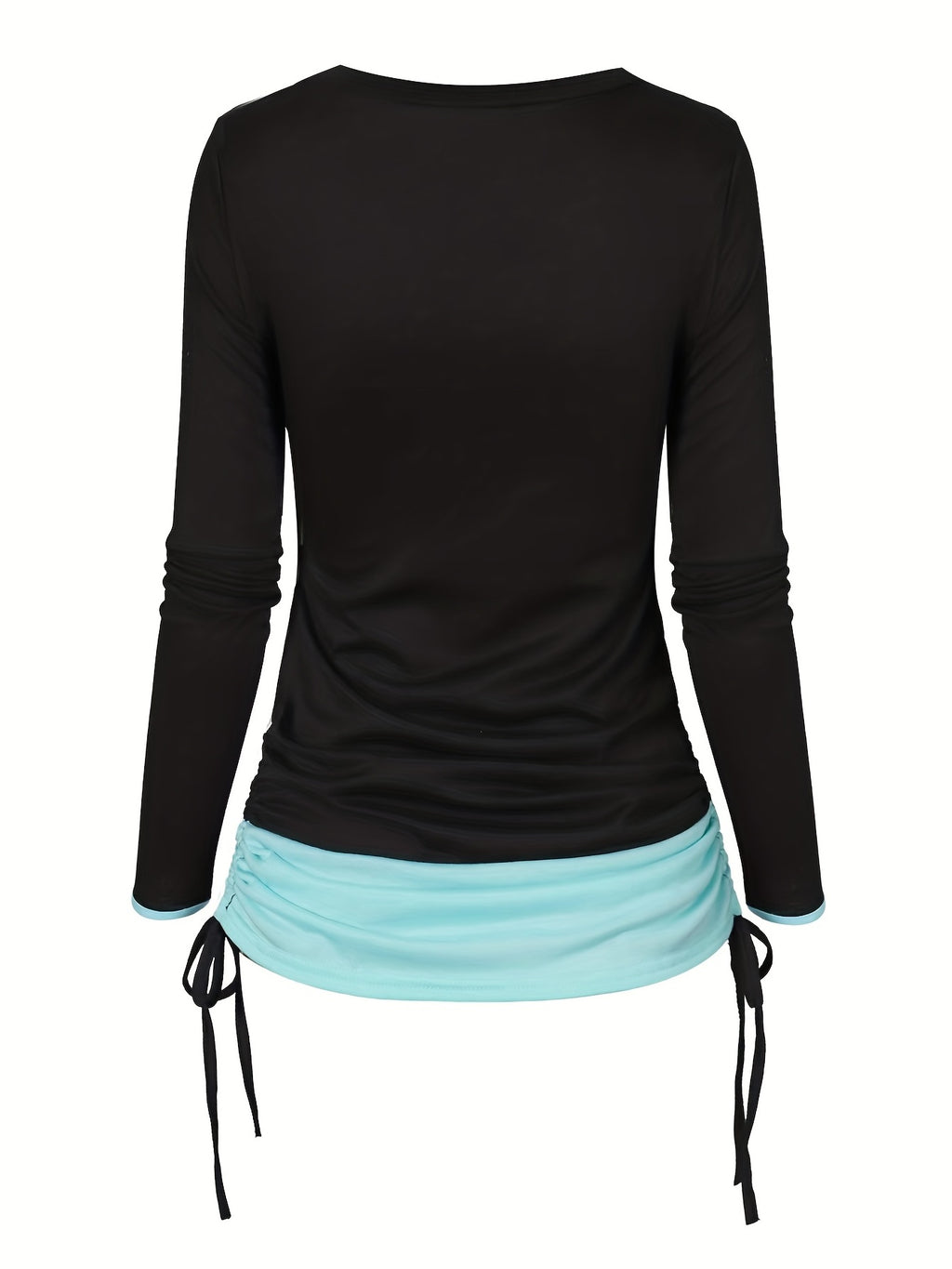 Women's Moon Sun Print Long Sleeve T-Shirt Colorblock Ruched Side Tie Casual Top Stretch Knit 2-in-1 Style Fashion Tee S M L XL XXL
