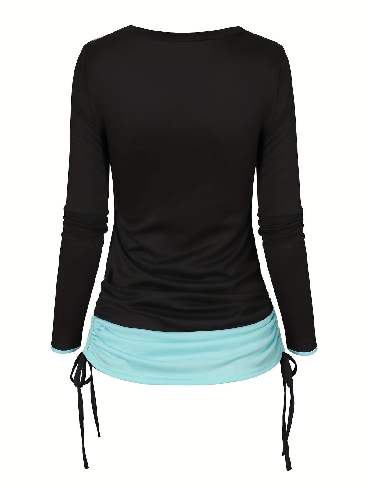 Women's Moon Sun Print Long Sleeve T-Shirt Colorblock Ruched Side Tie Casual Top Stretch Knit 2-in-1 Style Fashion Tee S M L XL XXL