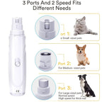 Electric Pet Nail Grinder for Dogs & Cats – Quiet USB Rechargeable Dog Nail Trimmer with 2 Speeds & 3 Port Sizes, Safe Low Noise Claw Grinder Tool