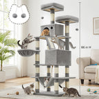Multi-Level Cat Tree Tower 44-66 Inch with Hammock Sisal Scratching Posts Cozy Cave Perches Anti-Tilt Stable Cat Condo for Multi-Cat Families Kittens & Cats Gift