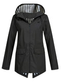 Women's Striped Lined Hooded Windbreaker Jacket Fall Winter Zip Up Outerwear – 8 Colors Sizes S-XXL Lightweight Water-Resistant