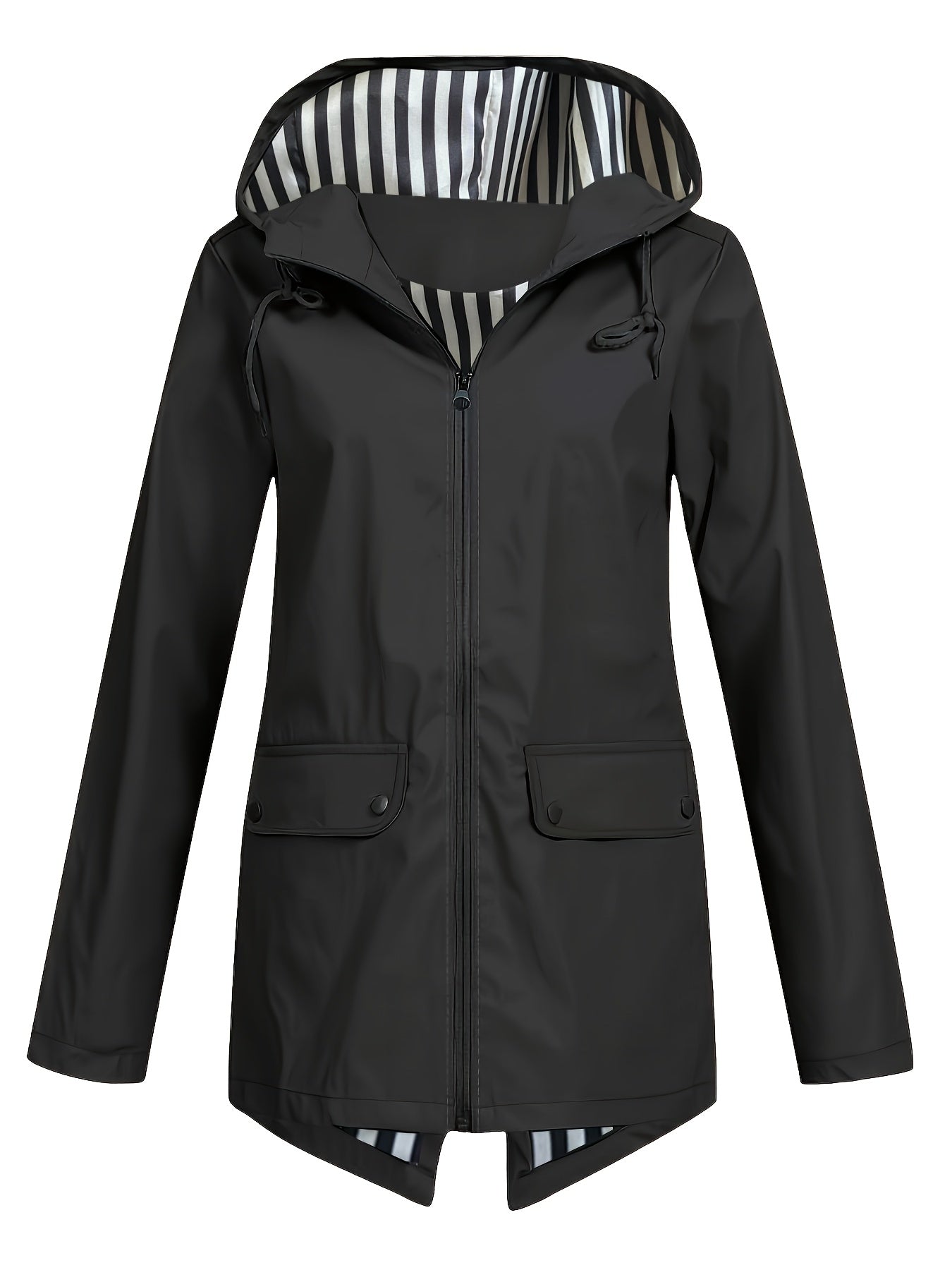 Women's Striped Lined Hooded Windbreaker Jacket Fall Winter Zip Up Outerwear – 8 Colors Sizes S-XXL Lightweight Water-Resistant