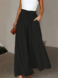 Women's High-Waist Wide-Leg Pants – Elegant Loose Fit Solid Color Flowy Trousers with Pockets for Spring Summer Office Casual