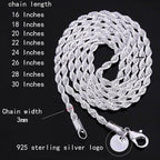 925 Silver Twisted Rope Chain Necklace for Women – Hip-Hop Chunky Textured Design, 16 to 30 Inches, Elegant Daily Wear Jewelry for Music Festivals Vacation Outfits Valentine's Day Christmas Gift