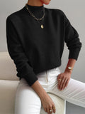 Women's Solid Color Mock Neck Drop Shoulder Pullover Sweater – Long Sleeve Knit Acrylic Blend Cozy Fall Winter Top