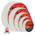 Stretched Canvas Multi-Pack Primed White 100% Cotton – Round Rectangular and Square Sets in 10 15 and 20 Pieces – Artist Canvas Boards for Acrylic Oil Painting Pouring and Mixed Media
