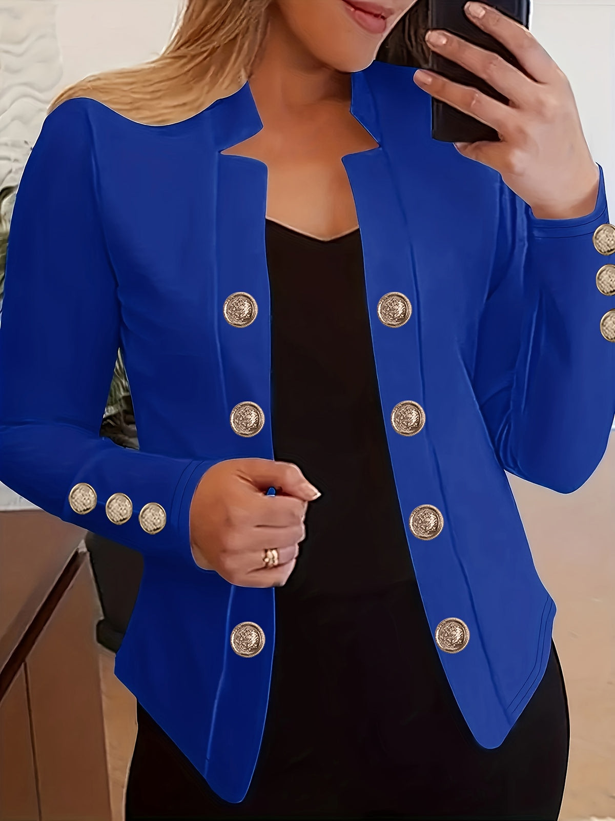 Women's Solid Color Long Sleeve Casual Jacket | Lapel Button Lightweight Stretch Blazer Coat for Spring Fall Everyday Outerwear