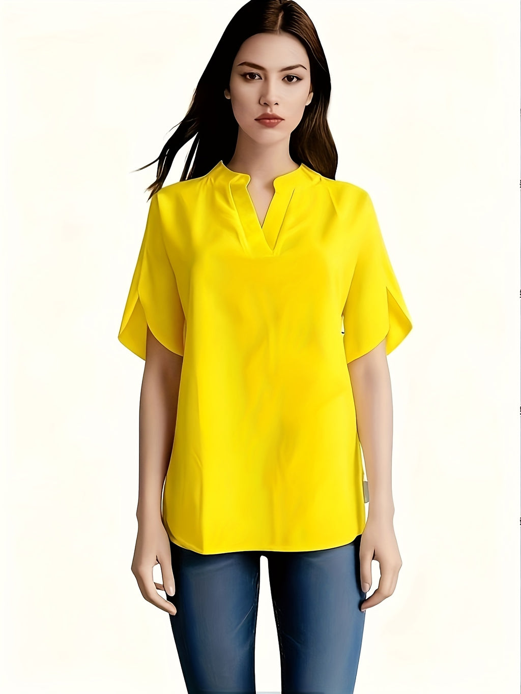 Women's V-Neck Batwing Sleeve Blouse Loose Fit Solid Color Pullover Top - Casual Commuter Style for Spring Summer Fall | Lightweight Breathable Shirt