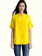 Women's V-Neck Batwing Sleeve Blouse Loose Fit Solid Color Pullover Top - Casual Commuter Style for Spring Summer Fall | Lightweight Breathable Shirt