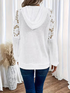 Women's Lace-Trim Hooded Raglan Sleeve Pullover Top – Casual Fashion Knit Hoodie 95% Polyester Stretch Comfortable Everyday Shirt