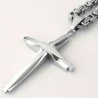 Stainless Steel Cross Necklace and Bracelet Set Unisex Boho Vintage Thickened Silver Jewelry Set for Men and Women Daily Wear Party Gift