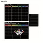 Hivillexun Black Magnetic Dry Erase Board Set of 3 – Monthly, Weekly & Daily Planner Boards for Refrigerator & Wall, Family Organizer Calendar with 8 Dry Erase Markers Included