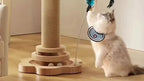 5-in-1 Wooden Cat Scratching Post Toy for Indoor Cats Tall Sisal Post 2-Level Track Ball Interactive Feather Toy Hanging Balls Cat Furniture for Kittens Adults