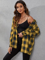 Plaid Gingham Print Button Front Shirt Women Casual Lapel Long Sleeve Split Cuff Loose Top Blouse XS-XXL