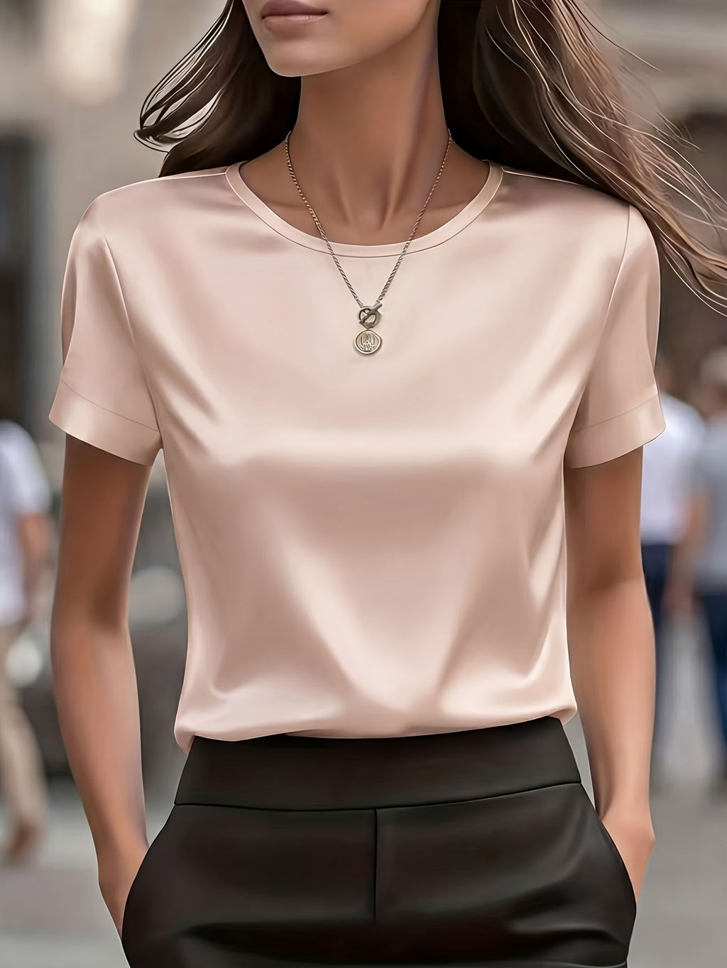 Women's Slim-Fit Elegant Office T-Shirt – Solid Color Formal Fitted Top for Work, Business Casual & Everyday Professional Style
