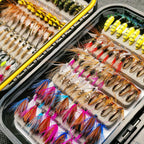 114-Piece Fly Fishing Lures Assortment with Portable Box - 11 Mixed Styles Dry/Wet Flies, Nymphs & Streamers, Size 10 Hooks for Trout, Bass, Salmon, Steelhead & Carp - Freshwater & Saltwater