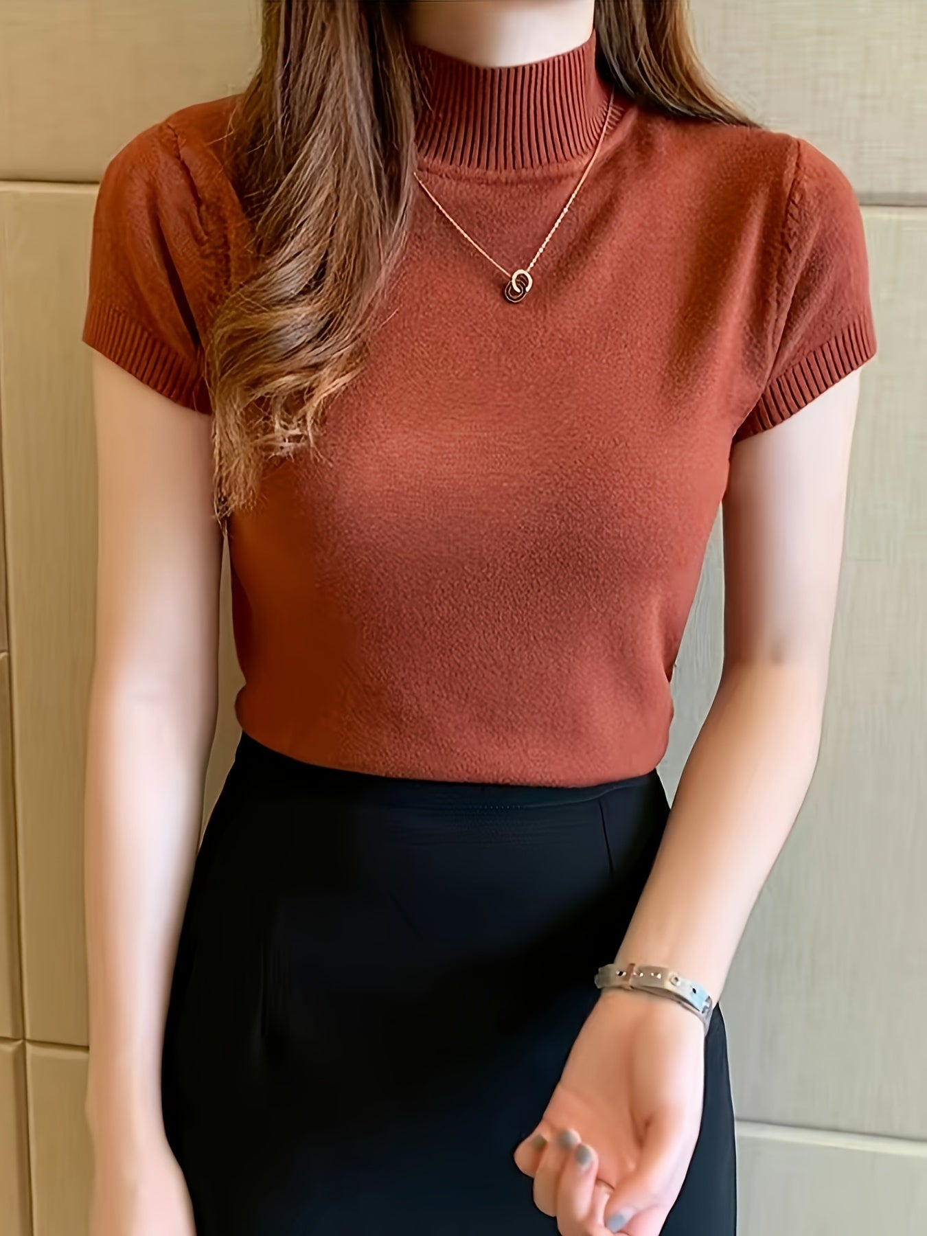 Women's Ice Fiber Half-High Collar Short Sleeve Pullover | Lightweight Cooling Thin Knit Top Versatile Summer Casual Wear