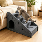 3-in-1 Pet Stairs 4-Step Multifunctional Dog & Cat Ladder - Detachable Felt Ramp with Non-Slip Wide Deep Steps, Converts to Cat Bed & Scratching Board, Durable Sofa Step Stool for Small Medium Dogs