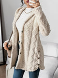 Women's Jacquard Plush Hooded Cardigan Coat – Warm Fuzzy Open Front Sweater Jacket for Autumn Winter