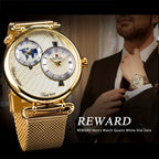 Men's Classic Vintage Quartz Watch for Business – Elegant Golden Dial Dress Wristwatch with Gift Box, Analog Timepiece for Work, Formal & Special Occasions