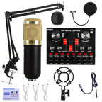 BM-800 Podcast Recording Studio Bundle with Live Sound Card, Voice Changer & Earphones – Complete Audio Interface Kit for Streaming, Vlogging & Live Broadcast, Multiple Models Available
