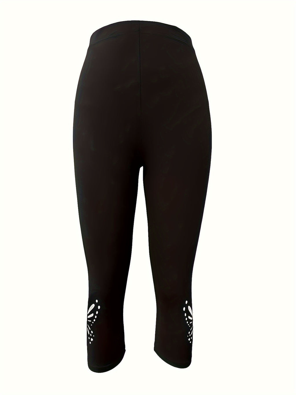 Women's Butterfly Hollow Cutout Three-Quarter Leggings High Elasticity Non-Sheer Tight Pants - Stylish Capri Leggings for Yoga Gym Casual Wear All Seasons