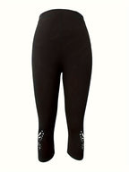 Women's Butterfly Hollow Cutout Three-Quarter Leggings High Elasticity Non-Sheer Tight Pants - Stylish Capri Leggings for Yoga Gym Casual Wear All Seasons