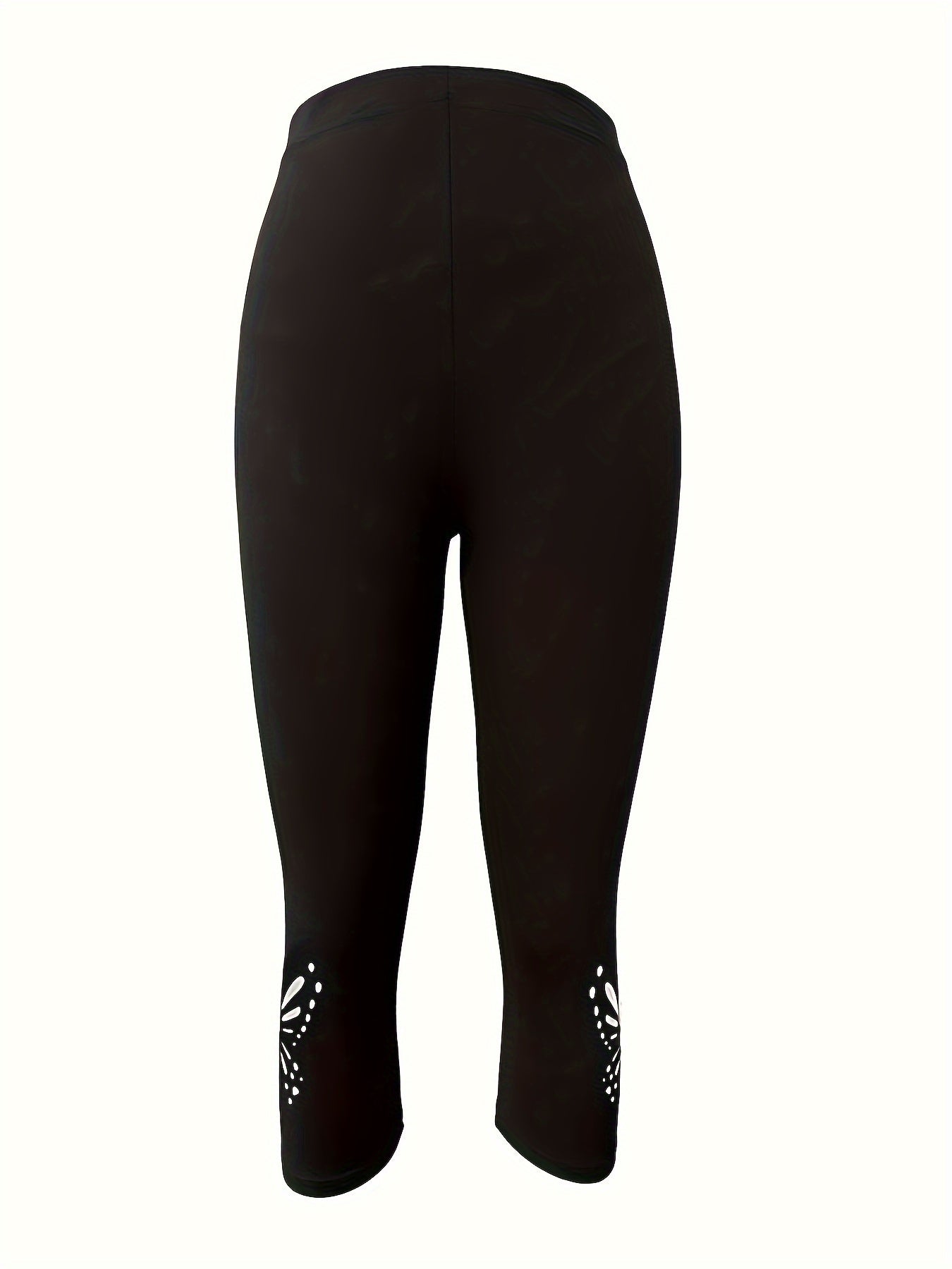 Women's Butterfly Hollow Cutout Three-Quarter Leggings High Elasticity Non-Sheer Tight Pants - Stylish Capri Leggings for Yoga Gym Casual Wear All Seasons