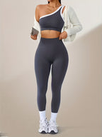 Women's 2-Piece High-Waisted Butt-Lifting Leggings & Sports Bra Set – 90% Polyamide Stretchy Minimalist Yoga Running Workout Outfit with Camisole Top, Solid Color, S-XL