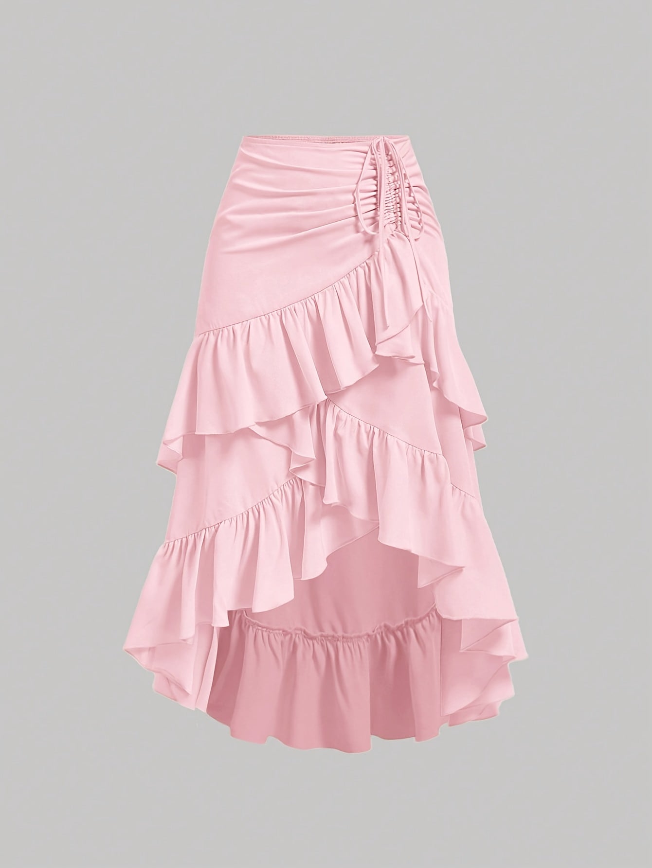 Women's Asymmetrical Pleated Hem Multi-Layer Midi Skirt – Flowy Chiffon-Style 100% Polyester Spring Fall Fashion Tiered Ruffle Swing Skirt