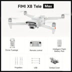 FIMI X8 Tele Max Professional GPS Drone - Dual Sony Camera, 30x Hybrid Zoom, 4K/60fps HDR, 48MP, 3-Axis Gimbal, 20KM RokLink 5.0, AI Night Video & 5000mAh Battery