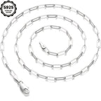 925 Sterling Silver Paperclip Chain Necklace for Women & Men – 3mm Thick Bohemian Style with Synthetic Stone, 20/22/24 Inch, Gift Box Included, Durable Everyday Jewelry for Daily Wear & Gifting