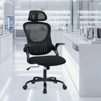 Ergonomic High Back Mesh Office Chair with Adjustable Headrest, Lumbar Support & Flip-Up Armrests – Stainless Steel Frame, Padded Seat, 5-Wheel Rolling Base – Home Office, Lab & Desk Chair (Black/Gray)