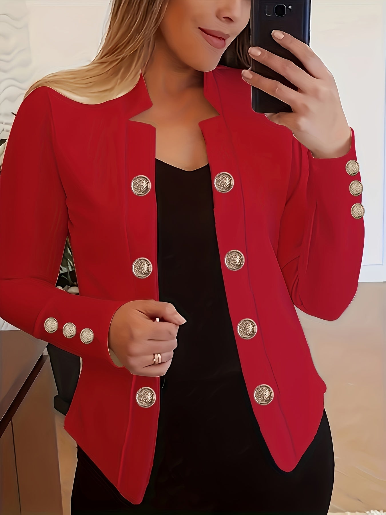 Women's Solid Color Long Sleeve Casual Jacket | Lapel Button Lightweight Stretch Blazer Coat for Spring Fall Everyday Outerwear