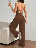 Women's Strapless Halter Neck Sleeveless Jumpsuit Casual Solid Color High Elasticity Romper Spring Summer Space Gray Black Brown XS-XL