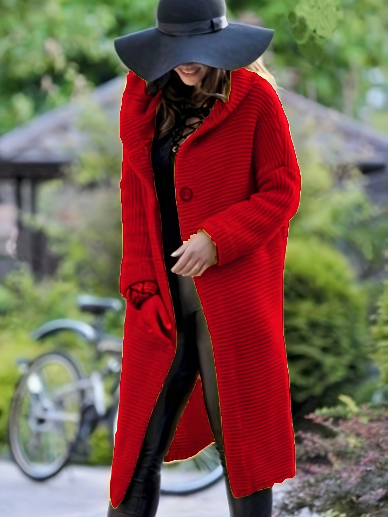 Women's Hooded Cardigan Sweater Long Open Front Knit Cardigan with Button Fall Winter Casual Loose Coat Green