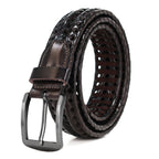 Men's Leather Braided Belt – Woven Hollow Design with Gold Zinc Alloy Buckle, Casual Dress Belt for Golf Pants Jeans Everyday Wear, Sizes 34" to 50", Great Gift for Dad