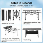 Portable Folding Camping Table Aluminum Lightweight Outdoor Picnic Table with Mesh Storage Bag & Carry Bag – Height Adjustable 37.4", Easy to Store, for Camping, Beach, Backyard, BBQ, Party & Patio