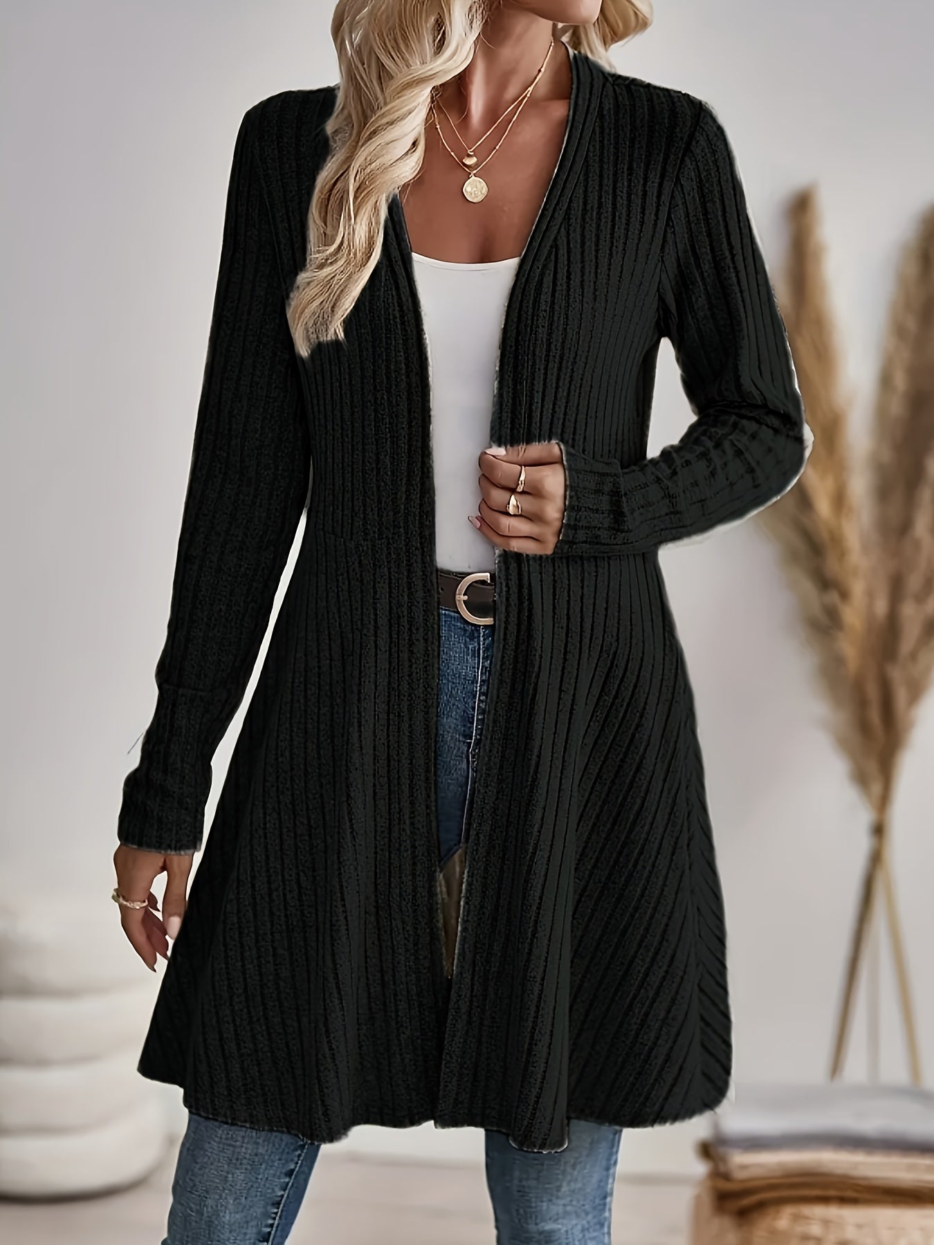 Women's Open Front Cardigan Sweater Solid Color Long Sleeve Knit Jacket Casual Layering Coat for Spring Fall S M L XL XXL
