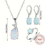 925 Sterling Silver Water Drop Opal Jewelry Set for Women – 4 Piece Necklace Earrings and Ring Set, Elegant Opal Pendant Fashion Jewelry Gift for Party Daily Wear Birthday Anniversary