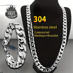 Men's Stainless Steel Hip-Hop Punk Necklace & Bracelet Set 2pcs – Matching Couple Chain Jewelry, Streetwear Accessories, Available in 18–30 Inch, Bold Fashion Statement for Men & Women